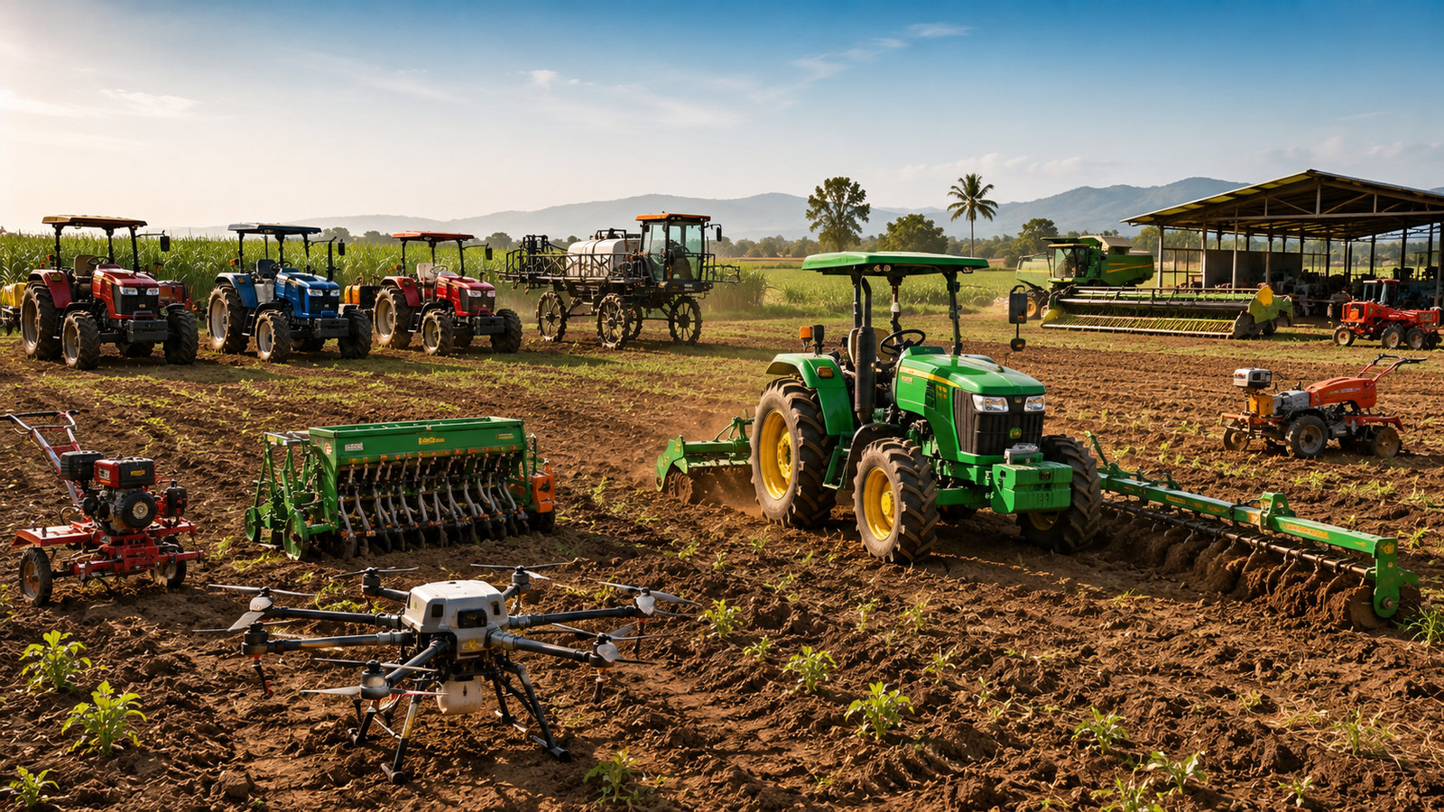 Field engineers with agricultural machinery