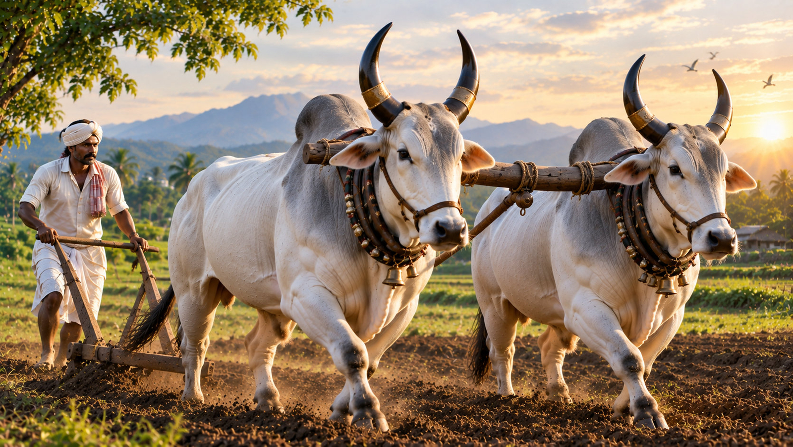 Bullock-drawn ploughing