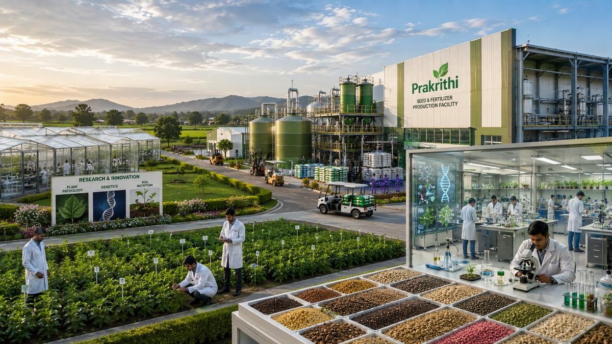 Prakrithi research and manufacturing facility with greenhouses and laboratories
