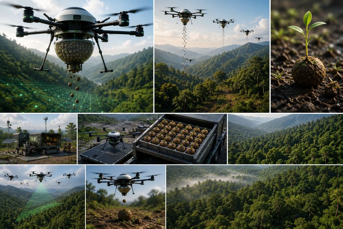 Drone-seeded afforestation over degraded hillside
