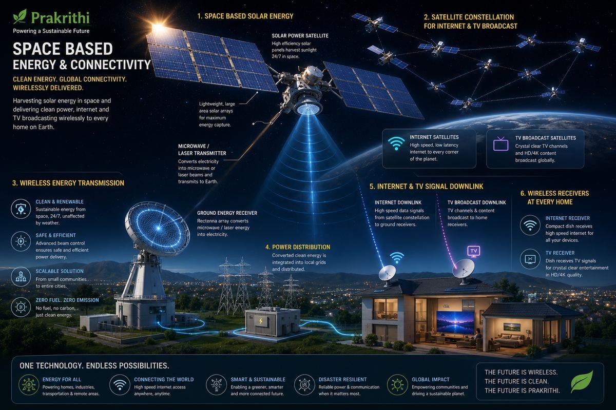 Space based solar energy and satellite constellation for connectivity